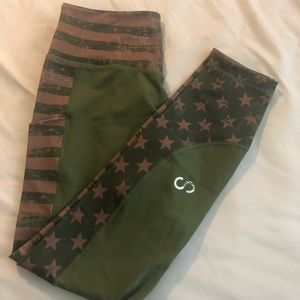 CNC green and tan American flag leggings